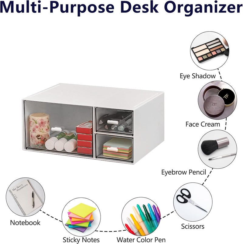 kulusion Desk Organizer Stackable Storage Drawers with 3 Compartments Stackable Drawers Great for Desk Storage, Makeup Storage Bathroom Organization Accessories Etc (White) - Image 5